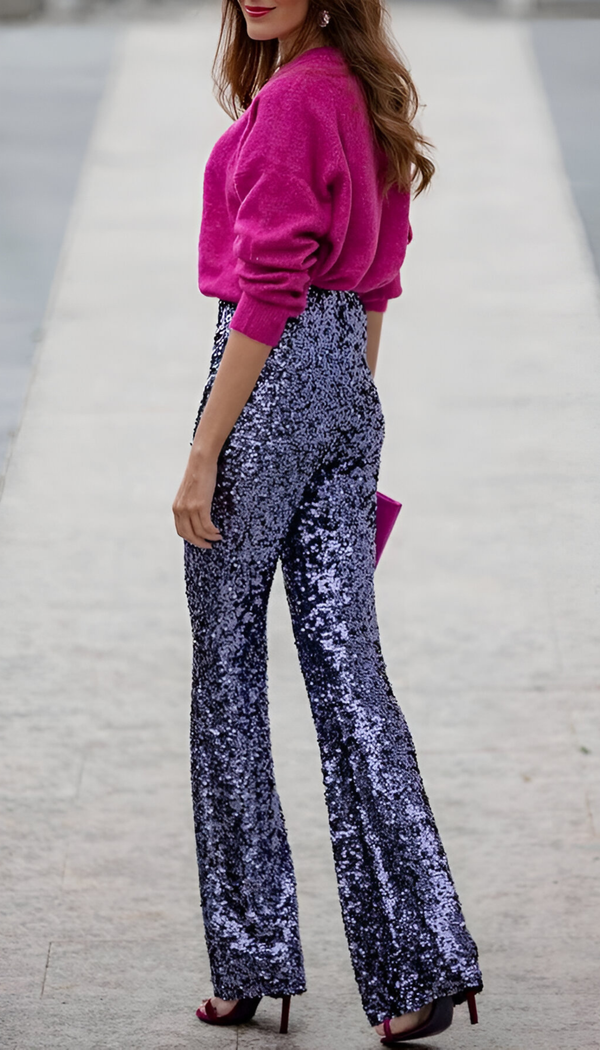 Zari | Elegant Paljett Utsvängd Byxa