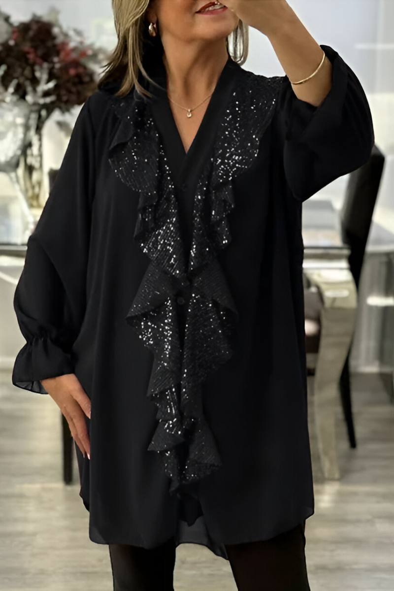 Livia | Elegant Chiffonblus med Volanger