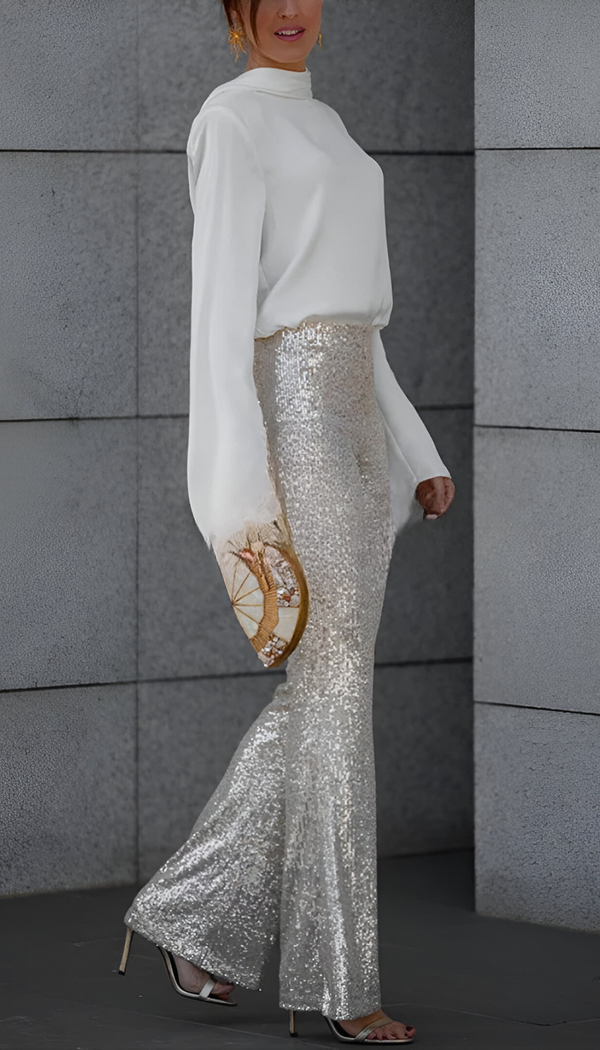 Zari | Elegant Paljett Utsvängd Byxa