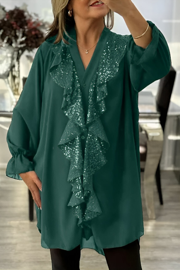 Livia | Elegant Chiffonblus med Volanger