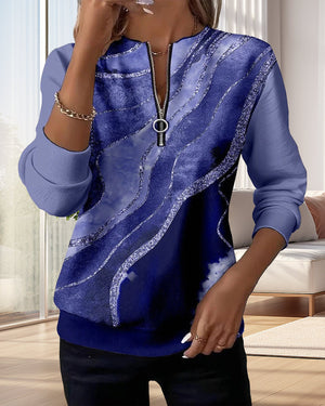 Lera - Sweatshirt med halv dragkedja och vintage tryck