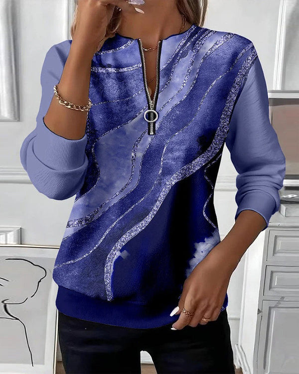 Lera - Sweatshirt med halv dragkedja och vintage tryck