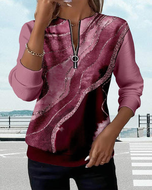 Lera - Sweatshirt med halv dragkedja och vintage tryck