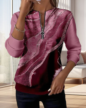 Lera - Sweatshirt med halv dragkedja och vintage tryck